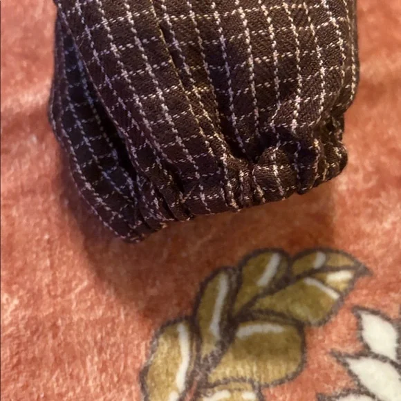 notPERFECTlinen Lourdes Top Chocolate Check S/M Women's Top - Picture 5 of 7